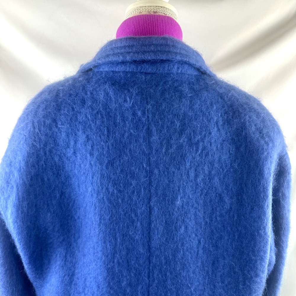 Vintage Mohair Coat Blue Oversized Fuzzy Wool Blend Statement Jacket 80s USA 14 - Picture 9 of 17